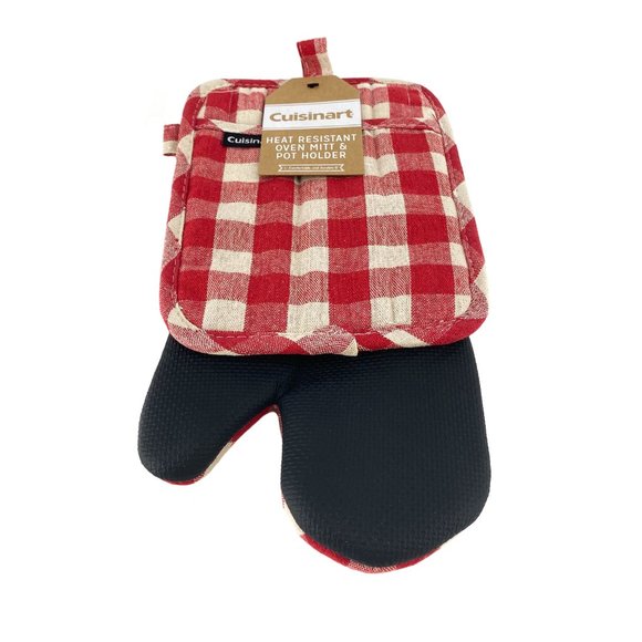 CUISINART Red Plaid Heat Resistant Oven Mitt & Pot Holder - Picture 2 of 12